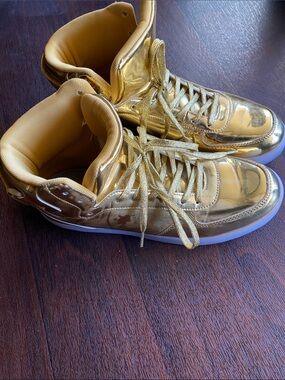 Gold High-Top light up Men’s Sneakers - Metallic Finish LED color. Fun